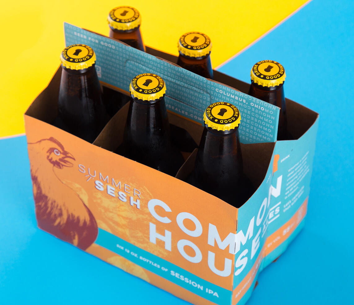 A six-pack of beer called "Summer Sesh" for the B Corp, Commonhouse Ales